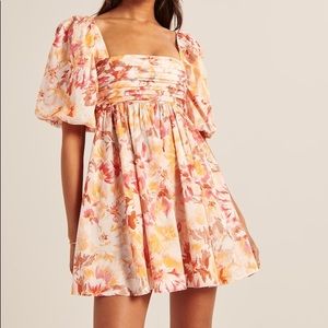 Ruched Bodice Puff Sleeve Mini Dress